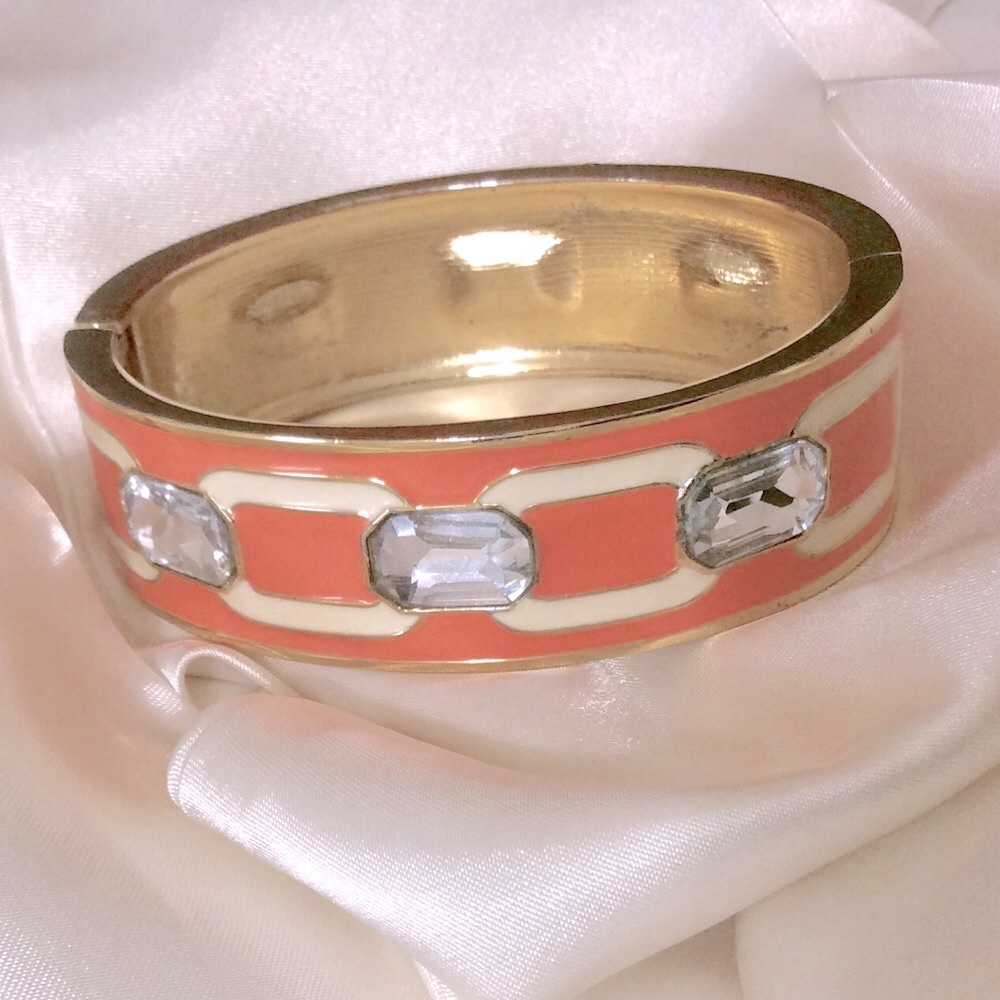 ANNE KLEIN RUNWAY COUTURE ENAMELED RHINESTONE CUFF BRACELET